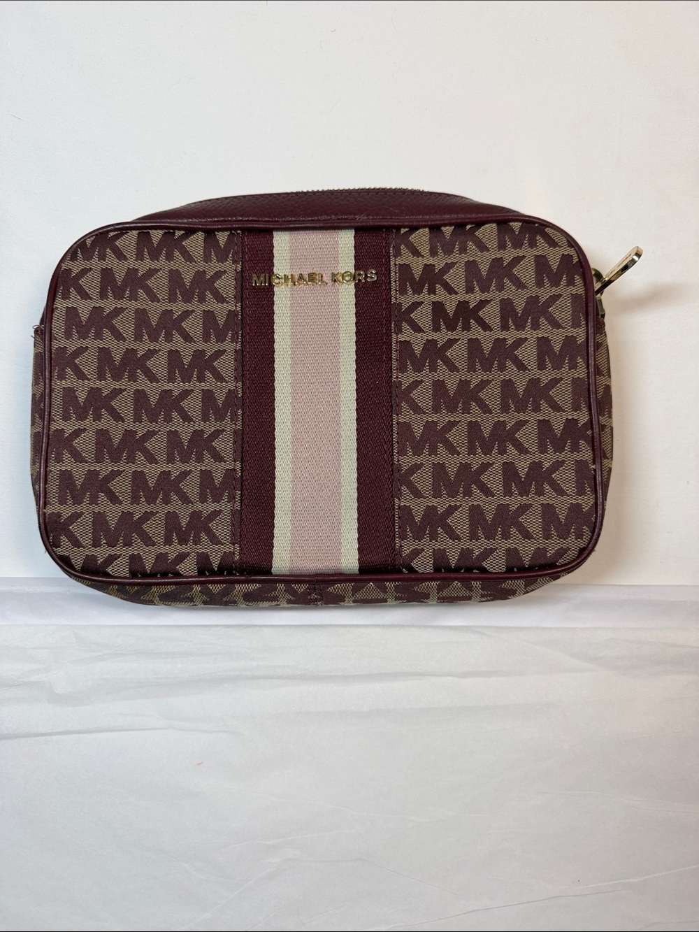Michael Kors Brown and Plum Logo Crossbody Bag with Stripe